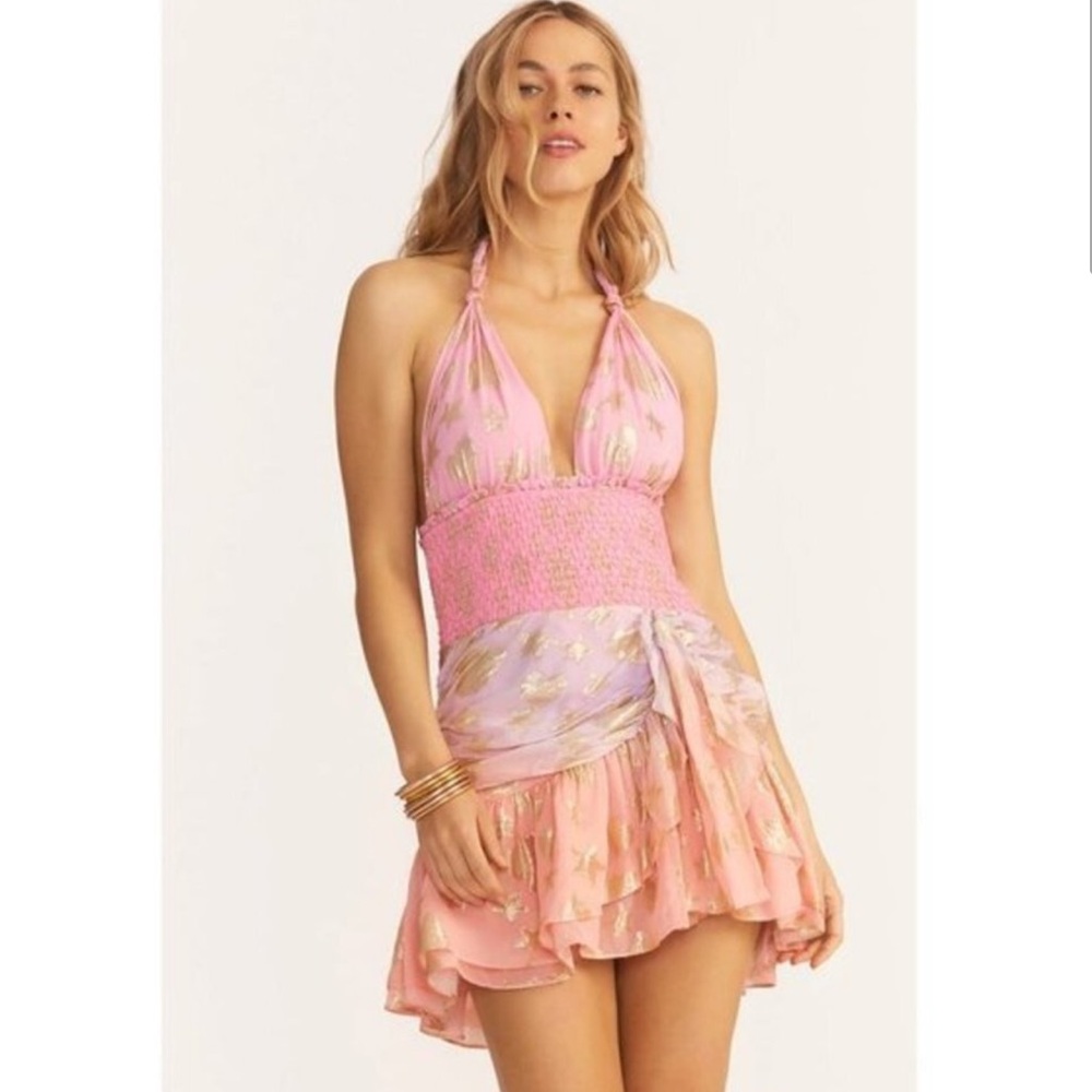 LoveShackFancy Cambria Halter Dress in Sunsent Orange Ombré